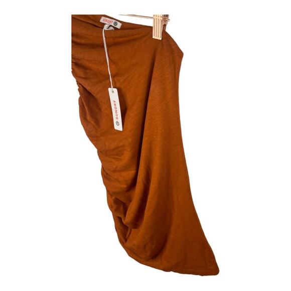 Sundry Asymmetrical Ruched Mini Dress Stretchy Jersey Lighweight Rust Boho Sz 0 - Picture 12 of 15